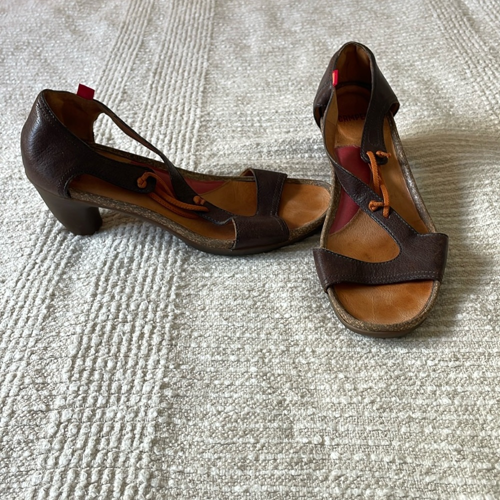 Brown camper heels leather and rubber size 9